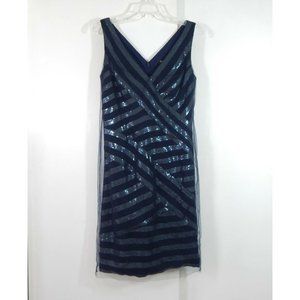 TADASHI SHOJI stunning shift sheath cocktail sequins tulle party evening blue 8